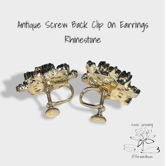 Antique Yellow Hue Rhinestone Screw Back Clip-On Earrings - Stunning Sparkle - Picture 4 of 8